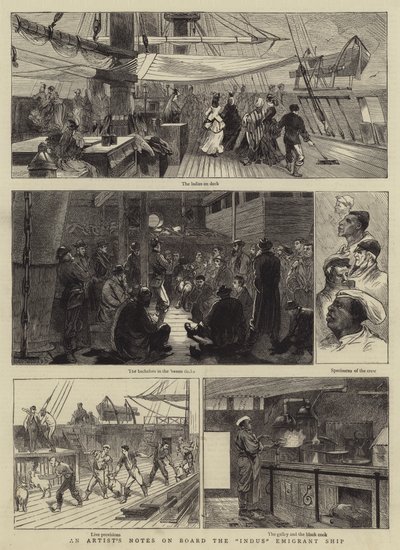 Aantekeningen van een Kunstenaar aan Boord van het Indus Emigrantenschip door Charles Auguste Loye